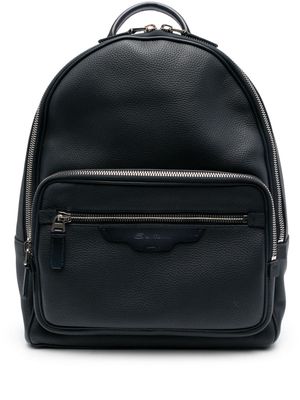 Santoni grained-texture leather backpack - Blue