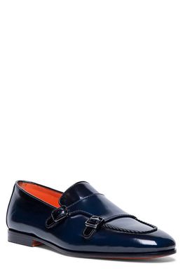 Santoni Grisham Double Monk Strap Shoe in Blue-U59