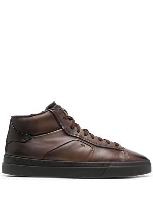 Santoni high-top leather sneakers - Brown