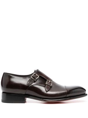 Santoni leather double-buckle shoes - Brown