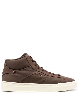 Santoni leather high-top sneakers - Brown