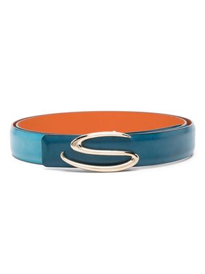 Santoni logo-buckle leather belt - Blue