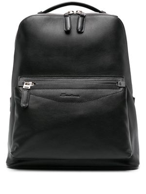 Santoni logo-debossed leather backpack - Black