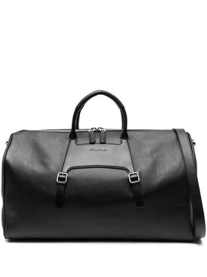Santoni logo-debossed leather duffle bag - Black