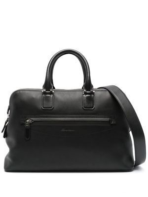 Santoni logo-debossed leather laptop bag - Black
