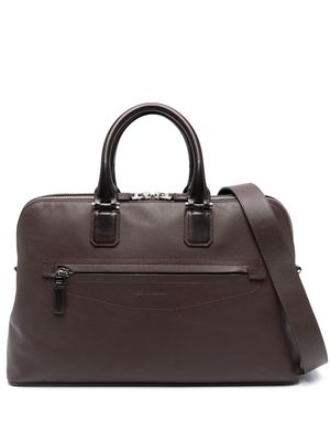 Santoni logo-debossed leather laptop bag - Brown