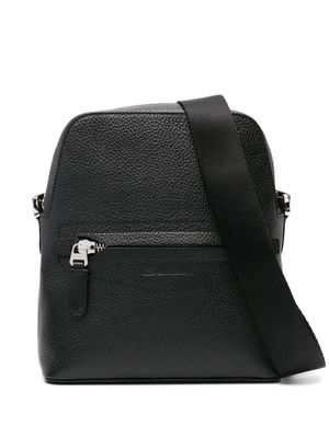 Santoni logo-debossed leather messenger bag - Black