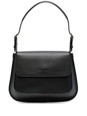 Santoni logo-debossed leather shoulder bag - Black
