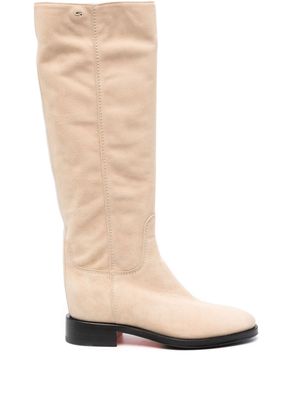 Santoni logo-embroidered 50mm knee boots - Neutrals