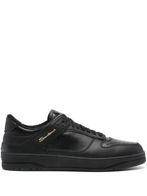 Santoni logo-print leather sneakers - Black