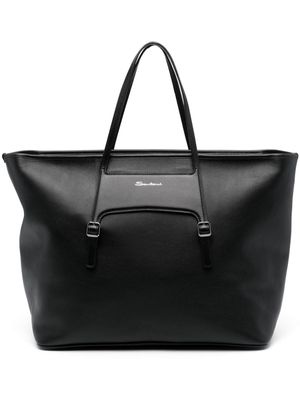 Santoni logo-print leather tote bag - Black