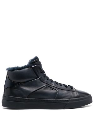 Santoni panelled high-top leather sneakers - Blue