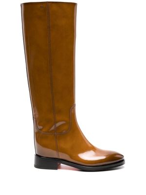 Santoni patent leather knee-high boots - Brown
