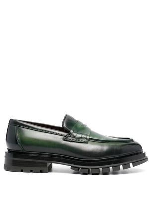 Santoni penny-slot leather loafers - Green