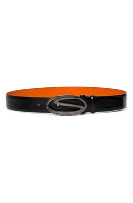 Santoni Reversible Logo Buckle Leather Belt in Black