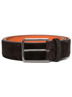 Santoni square-buckle suede belt - Brown