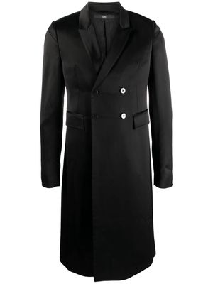 SAPIO double-breasted satin-finish midi coat - Black