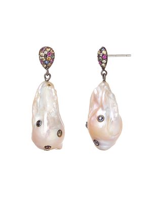 Sapphire & Baroque Pearl Drop Earrings