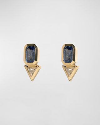 Sapphire & Trillion Diamond Stud Earrings