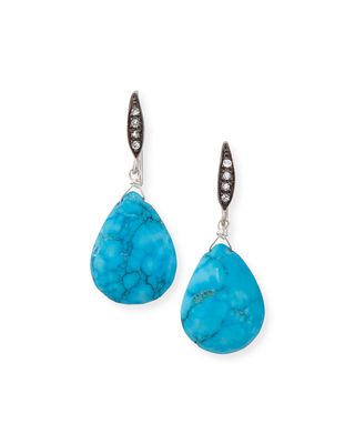 Sapphire-Hook Short Turquoise-Drop Earrings