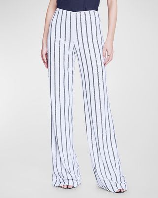 Sapphire Sequin-Embellished Striped Pants