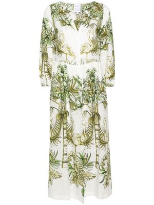 Sara Roka floral and flamingo print linen dress - White