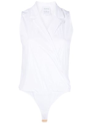 Sara Roka notched-collar sleeveless body - White