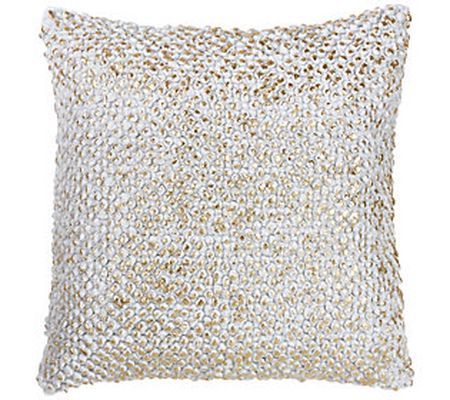 Saro Lifestyle Brushed Metallic Pompom Cotton T hrow Pillow