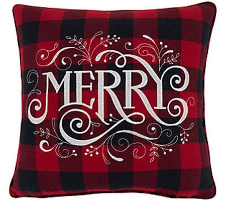 Saro Lifestyle Buffalo Plaid Merry Design Throw Pillow