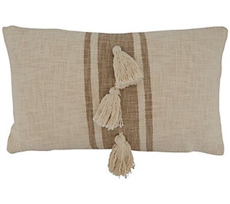 Saro Lifestyle Down-FilledThrow Pillow W/Stripe d Tassel Design