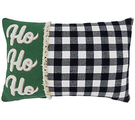 Saro Lifestyle Ho Ho Ho Design Buffalo Plaid Th row Pillow