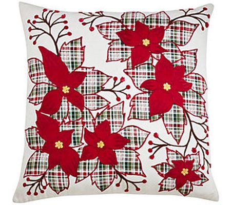 Saro Lifestyle Plaid Poinsettia Throw Pillow