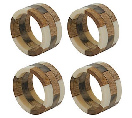 Saro Lifestyle Set of 4 Napkin Rings With Woode n Design