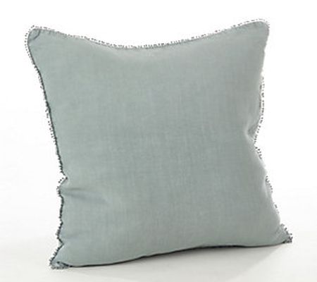 Saro Lifestyle Solid Micro Pompom Edge Linen Th row Pillow