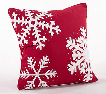 Saro Lifestyle Studded Snowflakes Red Pillow