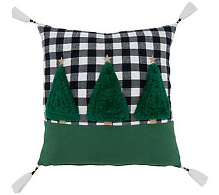 Saro Lifestyle Throw Pillow With Plaid and Tree s Design