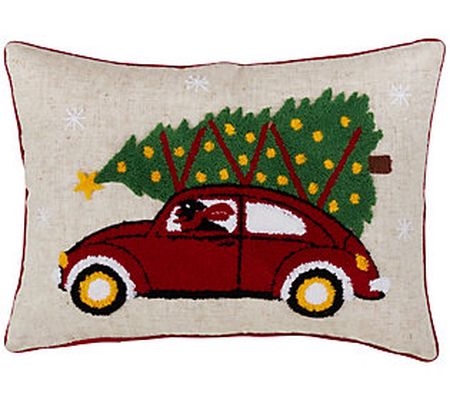 Saro Lifestyle Throw Pillow With Red Car Design