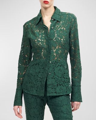 Sasha Button-Down Floral Lace Shirt