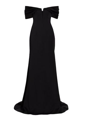 Sateen Crepe Off-The-Shoulder Gown