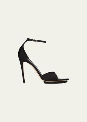Satin and Leather Stiletto Platform Sandals