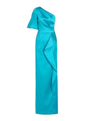 Satin Asymmetric Ruffle Column Gown