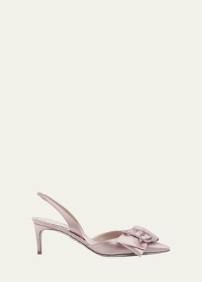 Satin Bow Embroidered Slingback Pumps