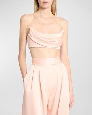 Satin Crepe Draped Crop Tank Top