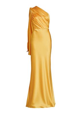 Satin Draped One-Shoulder Gown