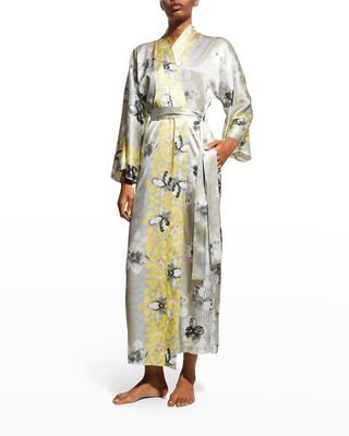 Satin Floral-Print Robe