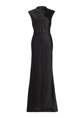 Satin High Cowlneck A-Line Gown