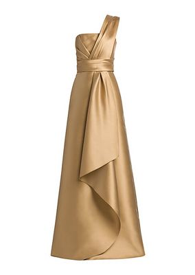 Satin One-Shoulder Bow Gown