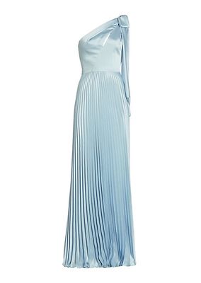 Satin One-Shoulder Pleated Gown