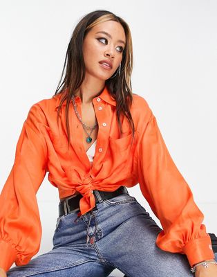 Satin pocket smart shirt in orange