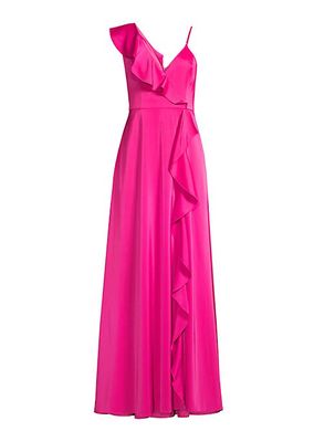 Satin Ruffle V-Neck Gown